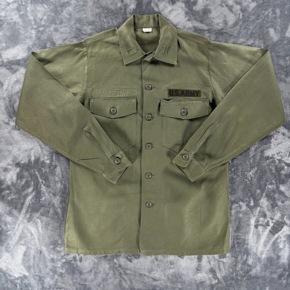 Vintage 1970 US Army OG-107 Utility Shirt Men L Vietnam Era Cotton Sateen 15½x35